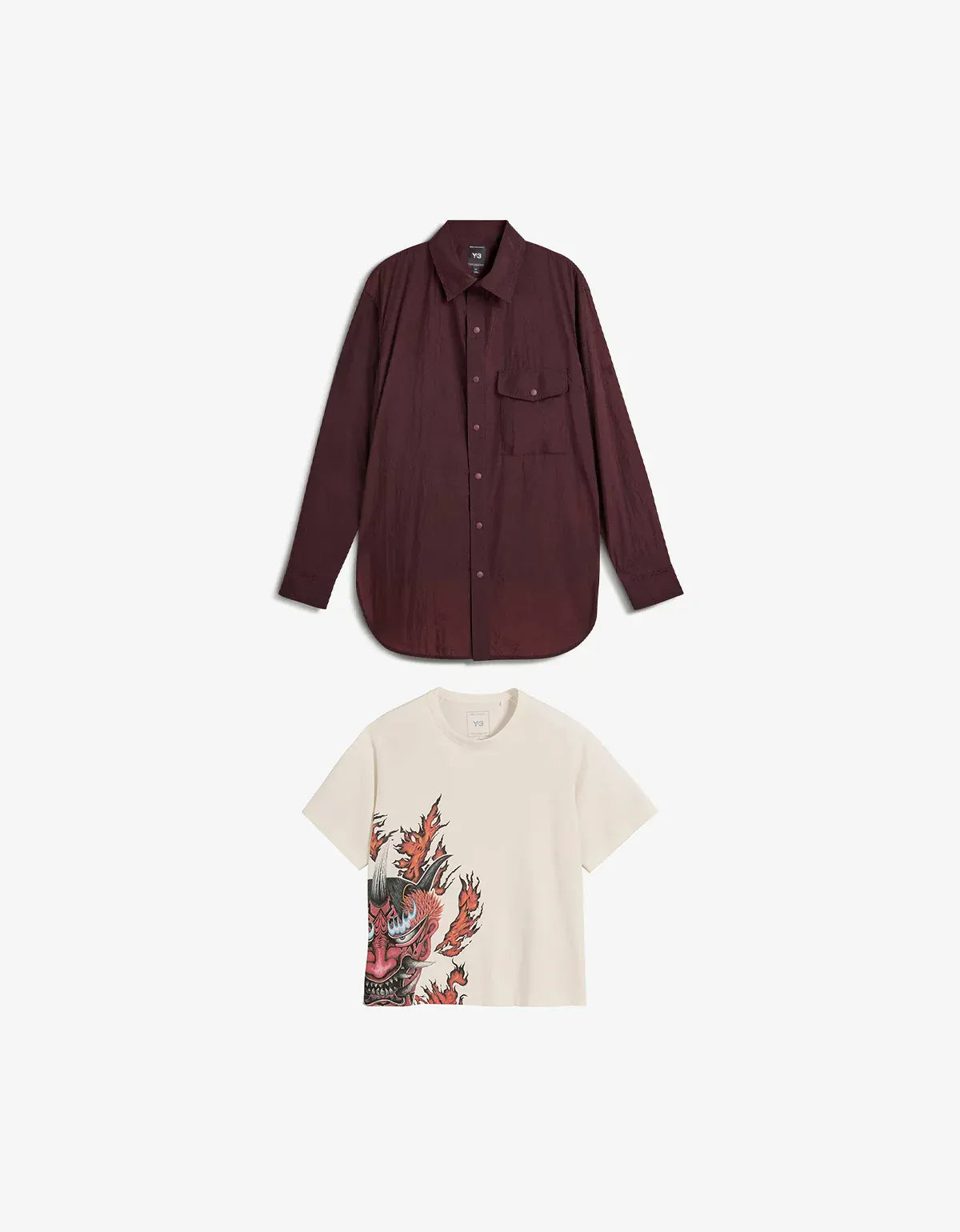 Y-3 Night Red Gradient 3-Stripes Nylon Overshirt & White T-Shirt