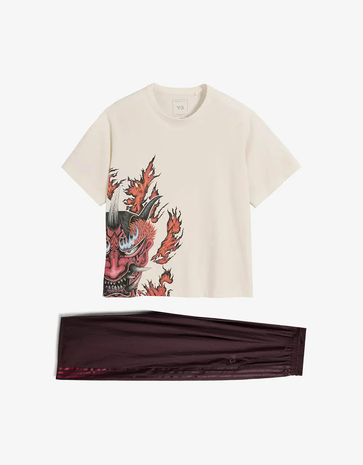 Y-3 White Graphic Short Sleeve T-Shirt & Red Wide Trousers