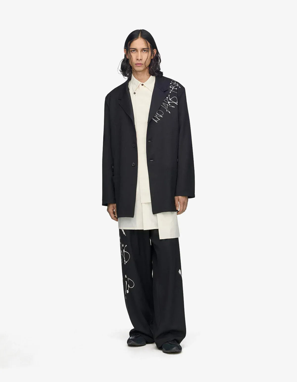 Y-3 Black Chito City Graphic Wool Blazer Jacket KY2725
