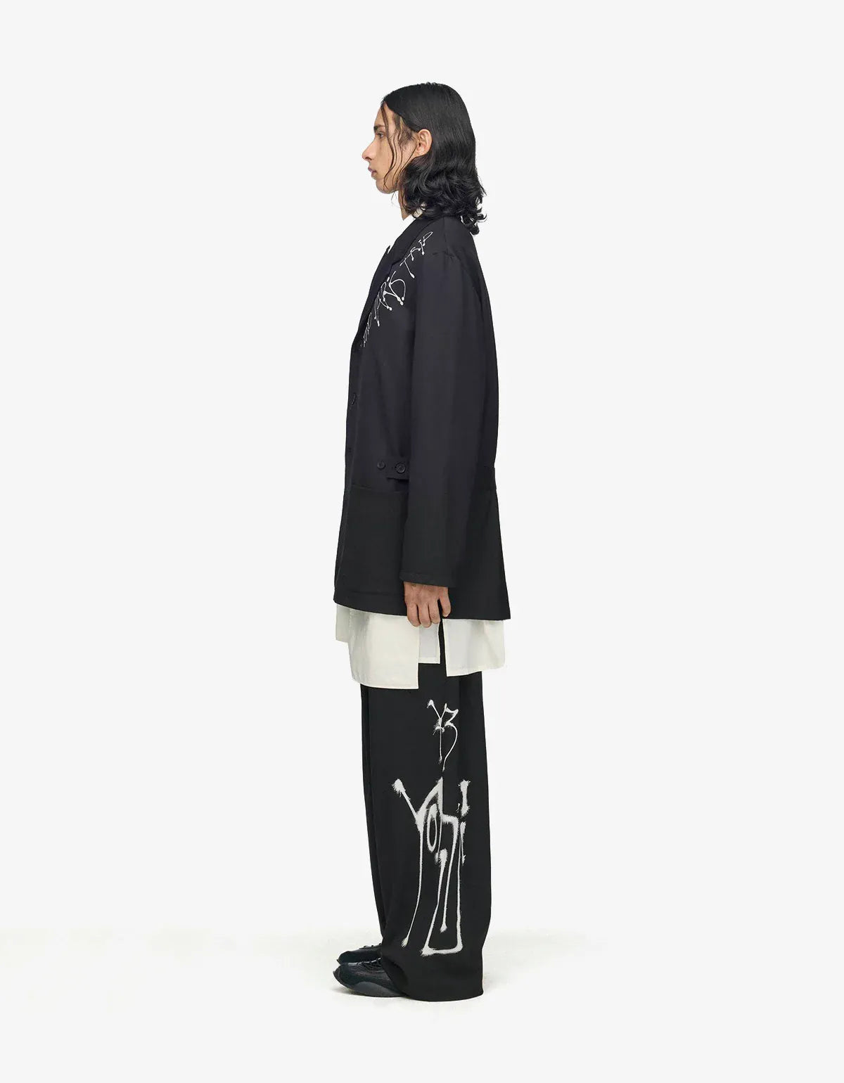 Y-3 Black Chito City Graphic Wool Blazer Jacket KY2725