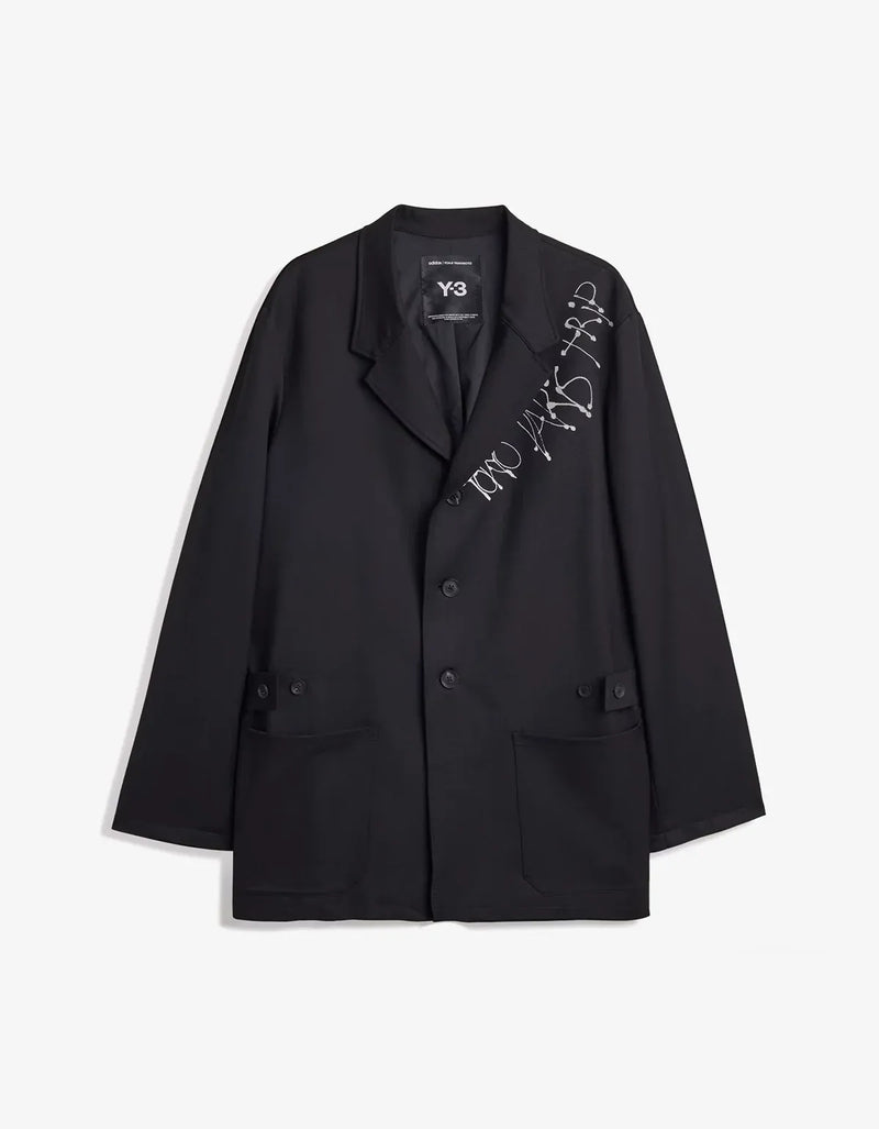 Y-3 Black Chito City Graphic Wool Blazer Jacket KY2725