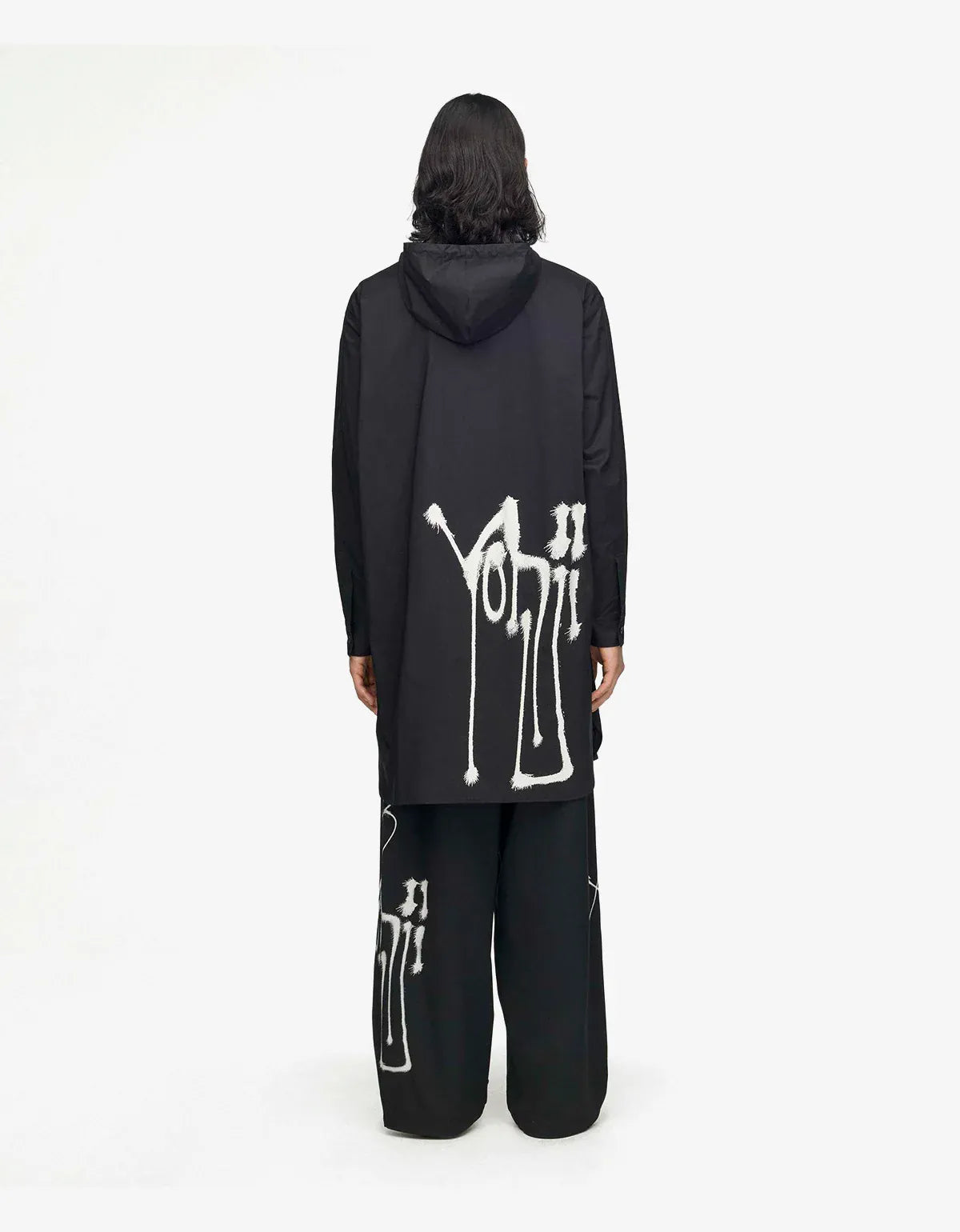 Y-3 Black Chito Graphic Hooded Cotton Shirt KW9622