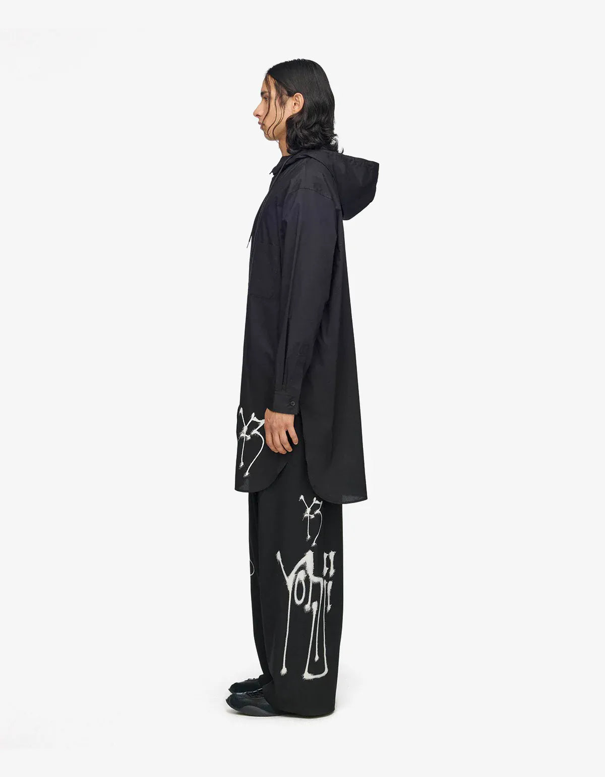 Y-3 Black Chito Graphic Hooded Cotton Shirt KW9622