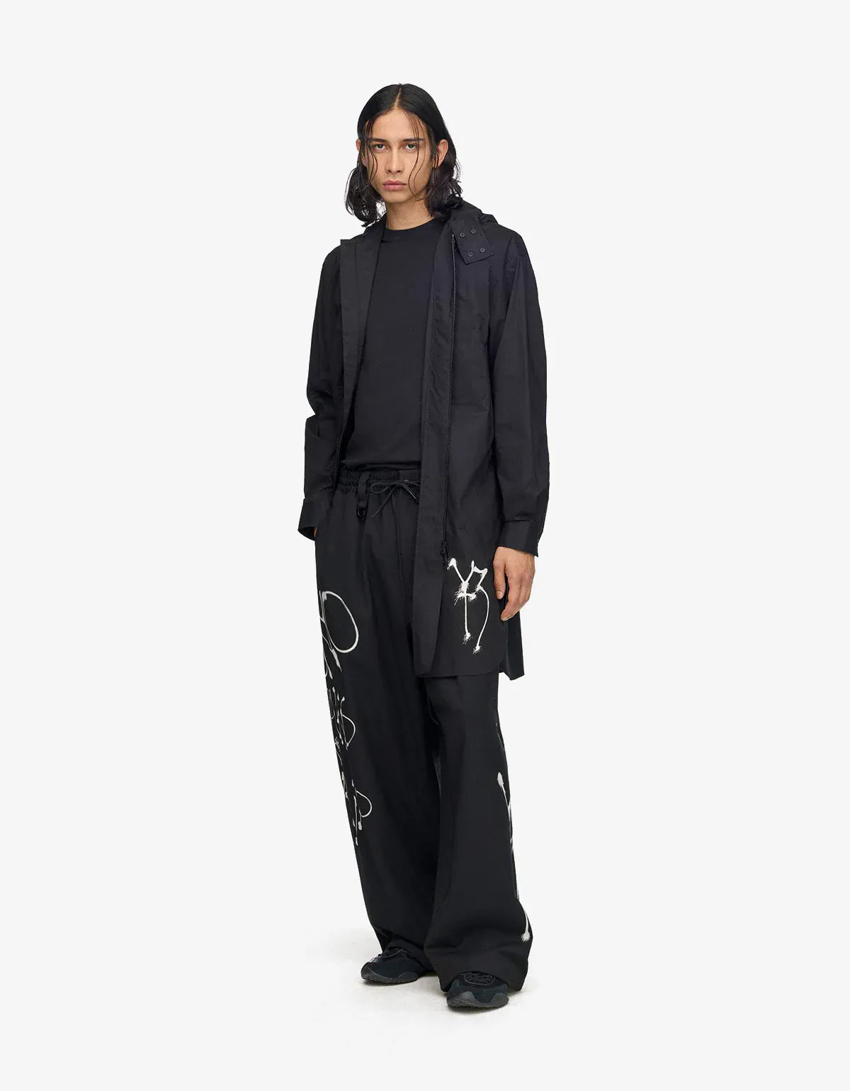 Y-3 Black Chito Graphic Hooded Cotton Shirt KW9622