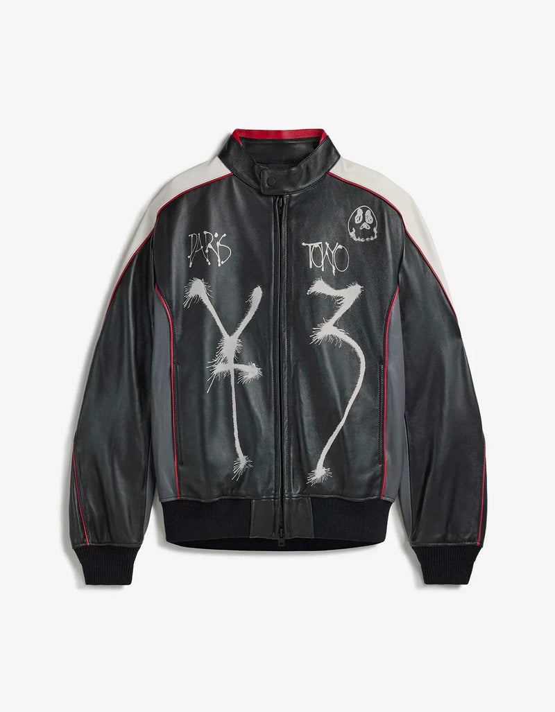 Y-3 Black Chito Graphic Leather Biker Jacket KR3573
