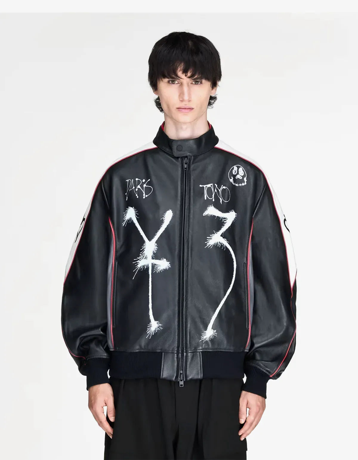 Y-3 Black Chito Graphic Leather Biker Jacket KR3573