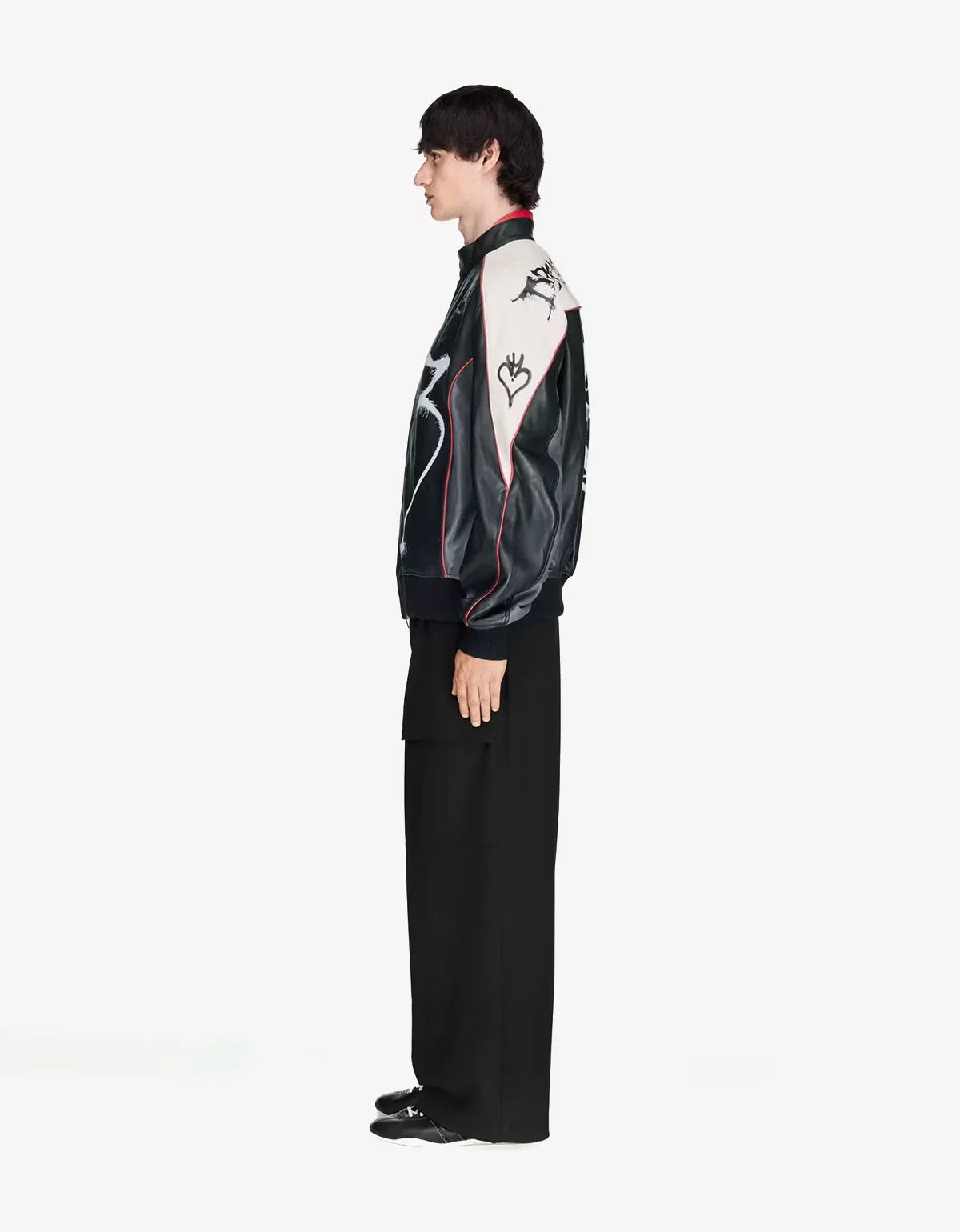 Y-3 Black Chito Graphic Leather Biker Jacket KR3573