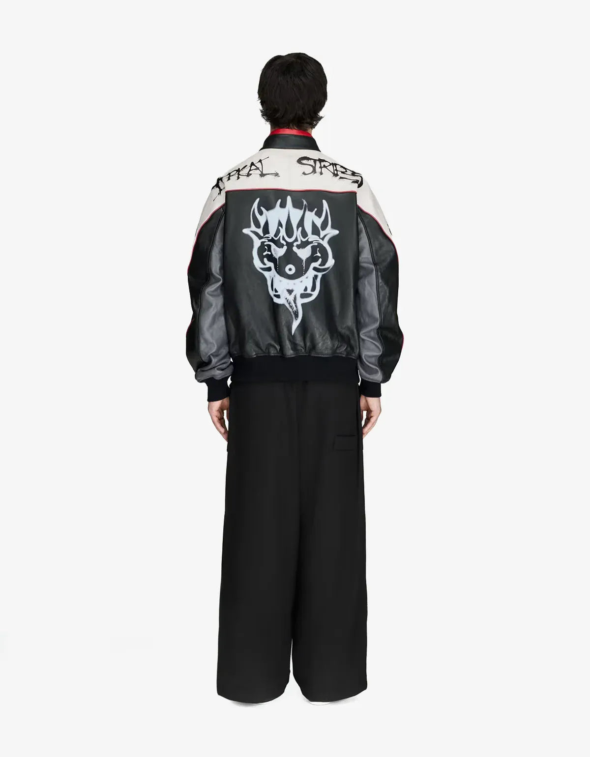 Y-3 Black Chito Graphic Leather Biker Jacket KR3573