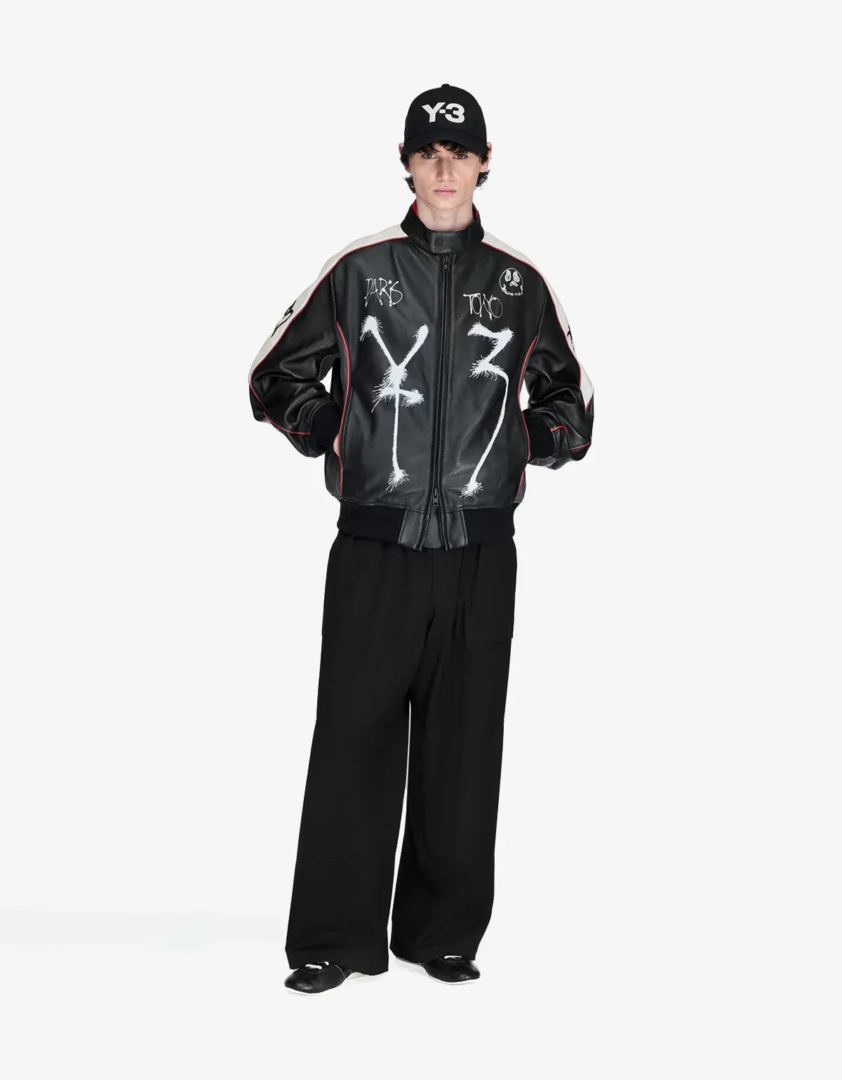 Y-3 Black Chito Graphic Leather Biker Jacket KR3573