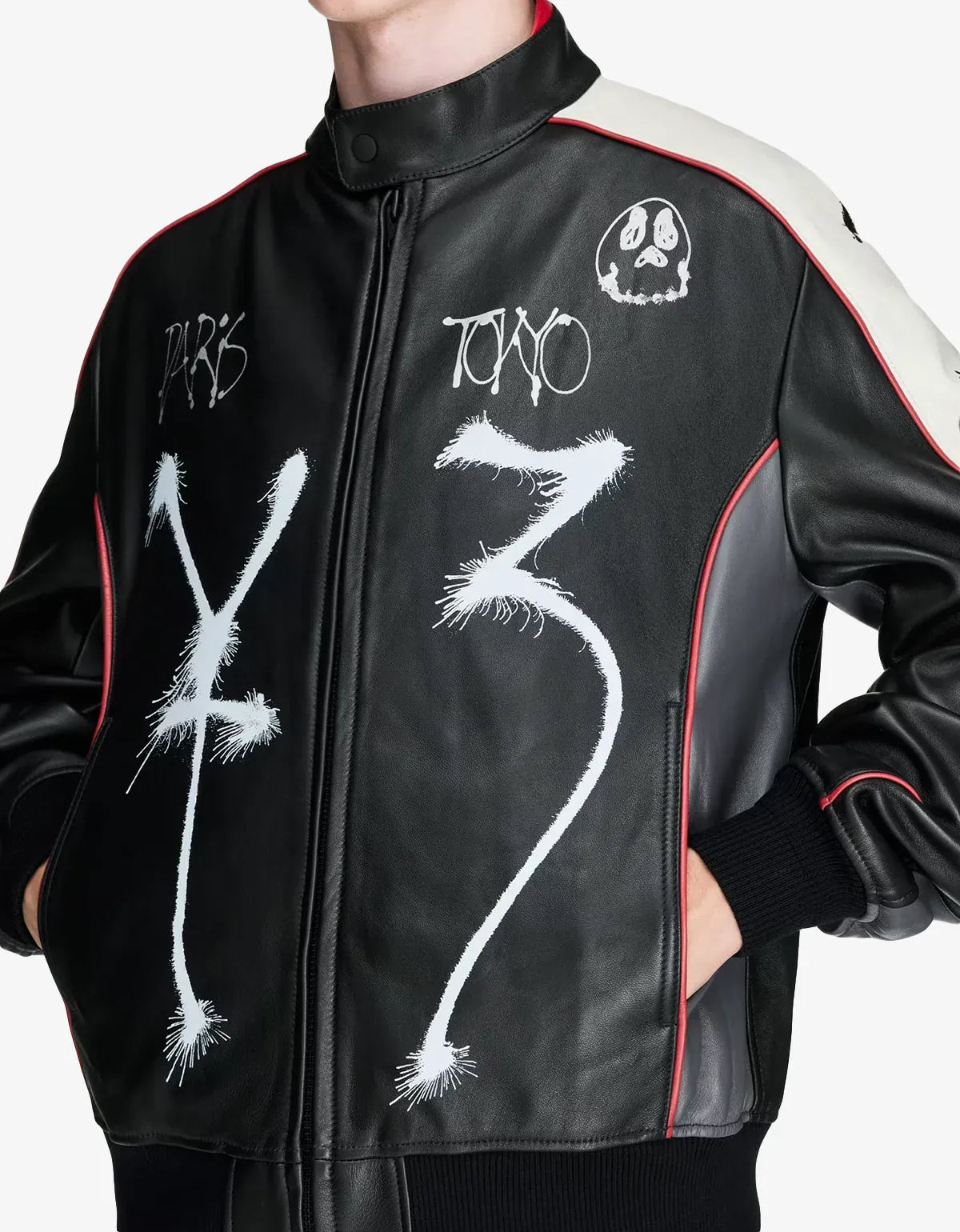 Y-3 Black Chito Graphic Leather Biker Jacket KR3573