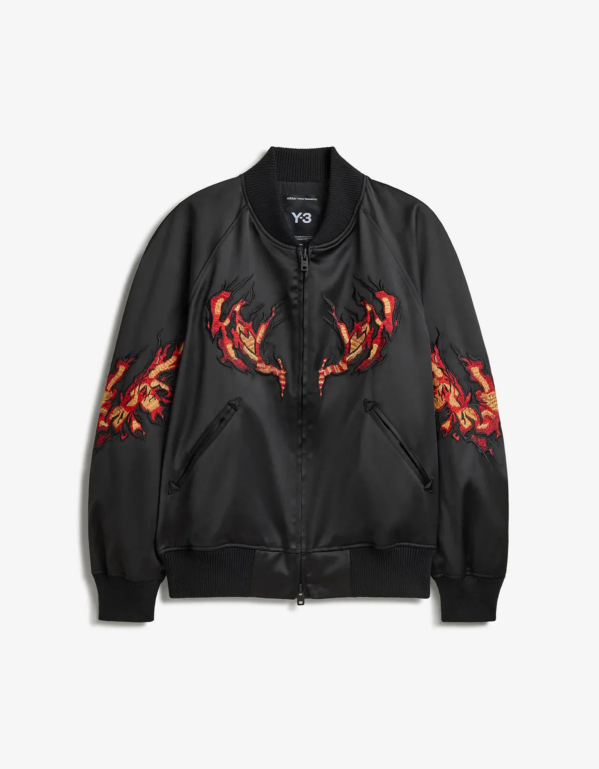 Y-3 Black Embroidered Graphic Satin Souvenir Jacket KR1110