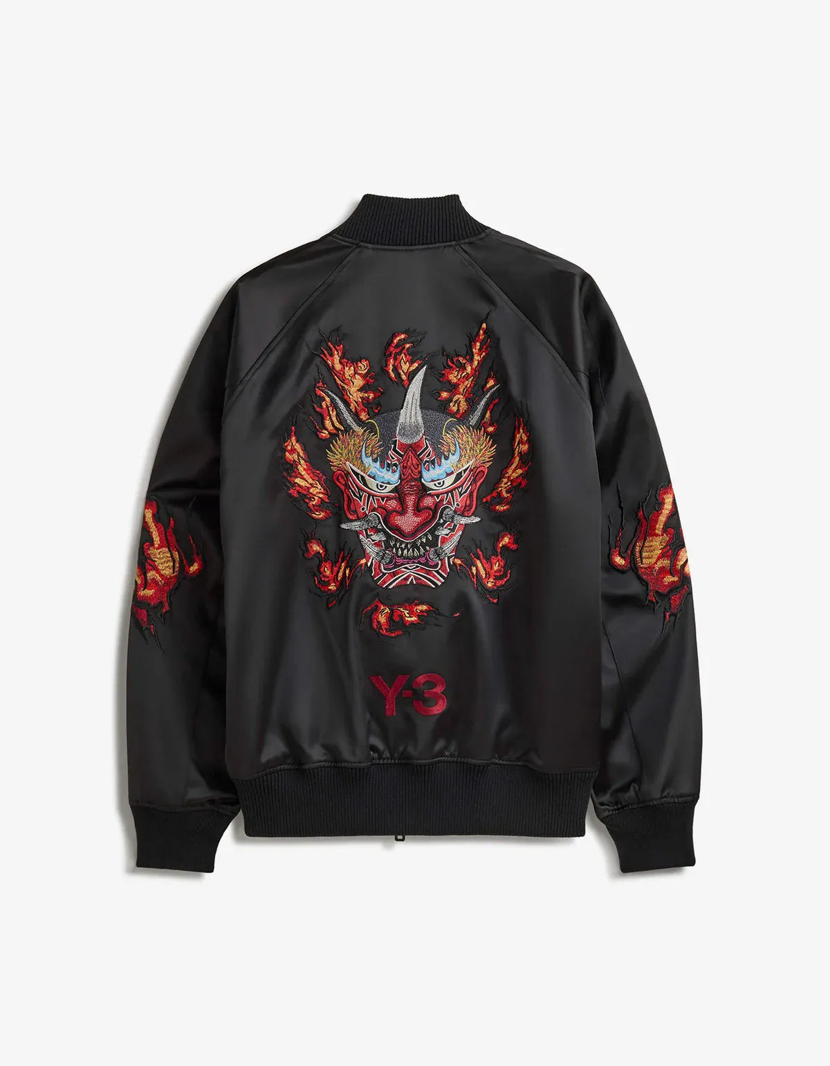 Y-3 Black Embroidered Graphic Satin Souvenir Jacket KR1110