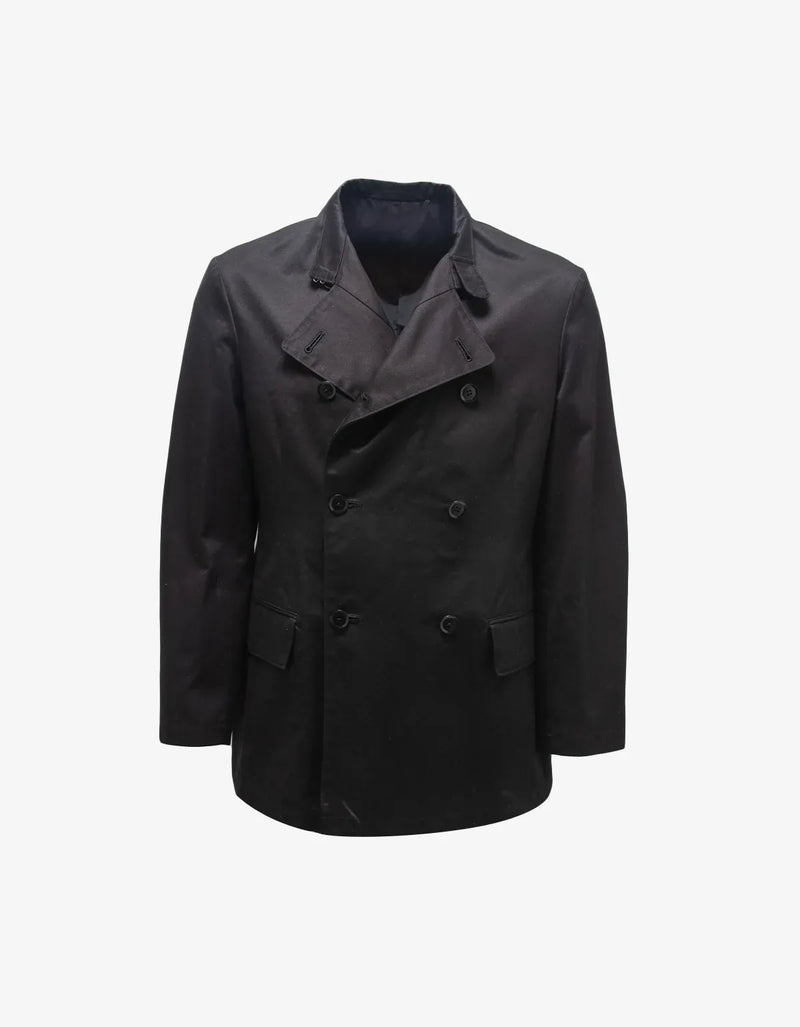 Yohji Yamamoto Black Red Tab Double-Breasted Peacoat HB-J26-0698-1