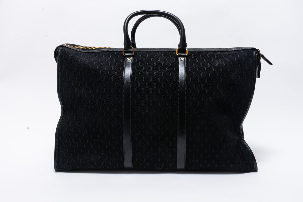 Saint Laurent YSL Black Suede Monogram Duffle Bag