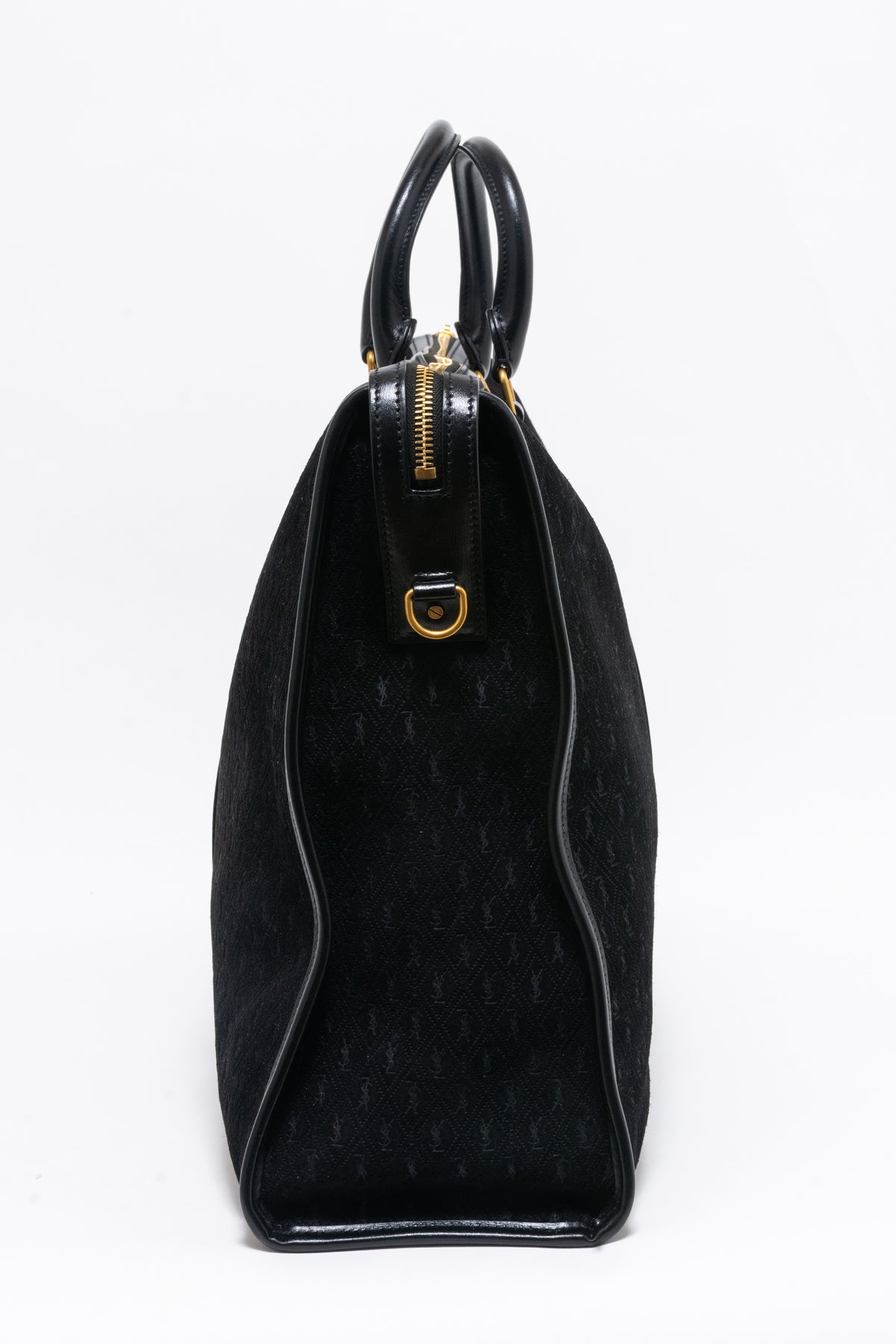 Saint Laurent YSL Black Suede Monogram Duffle Bag