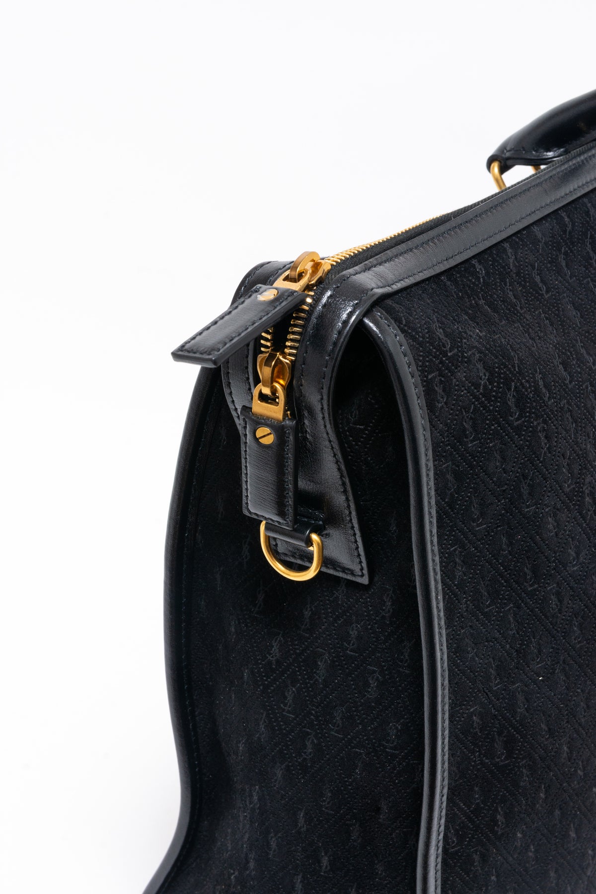 Saint Laurent YSL Black Suede Monogram Duffle Bag