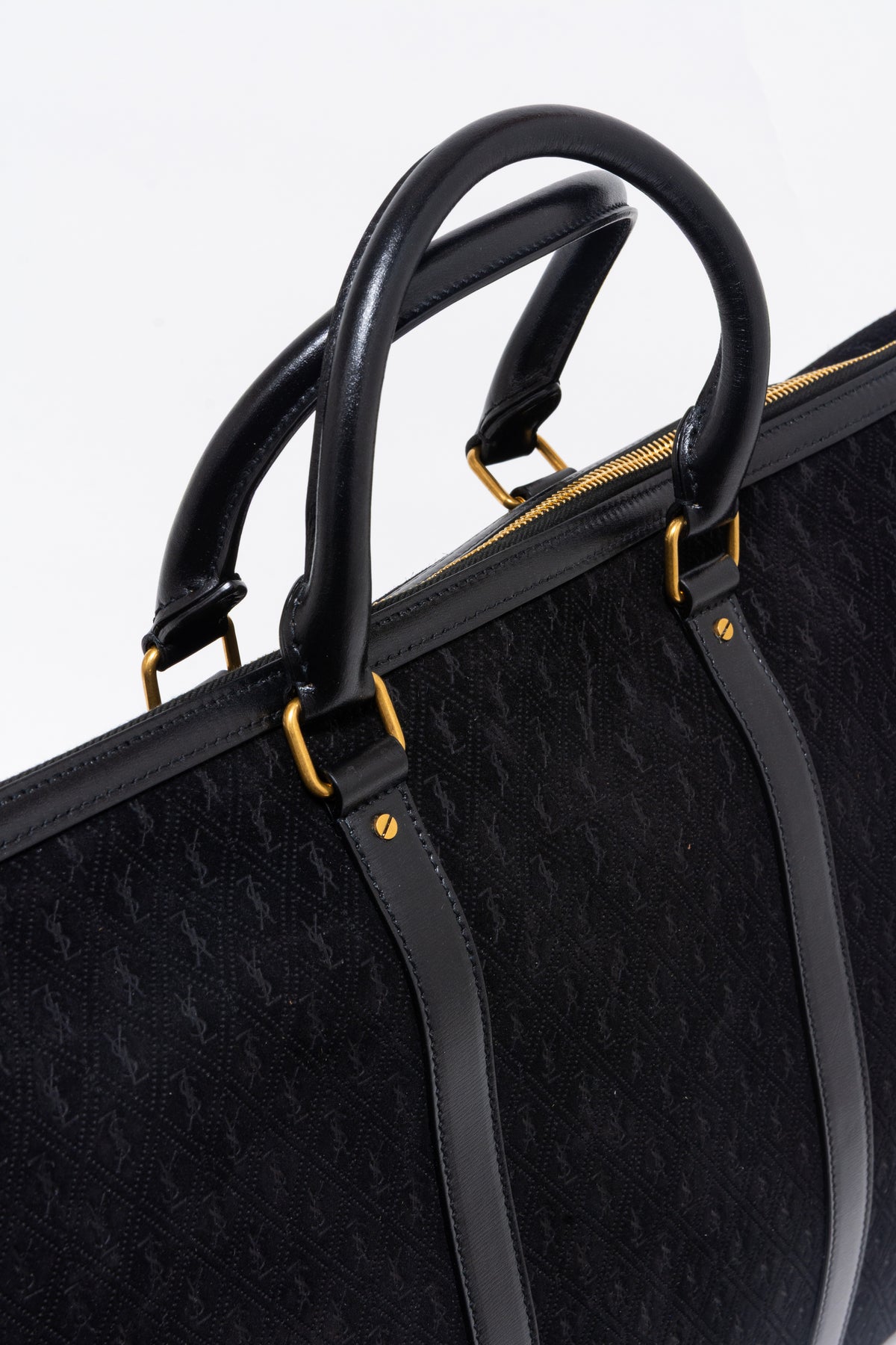 Saint Laurent YSL Black Suede Monogram Duffle Bag