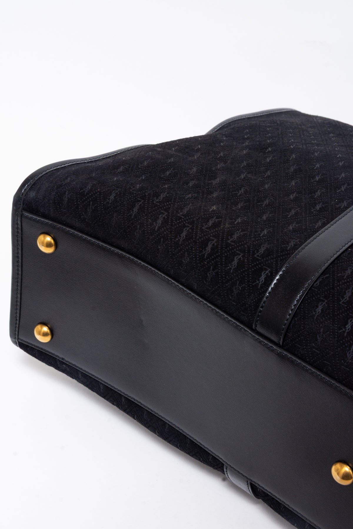 Saint Laurent YSL Black Suede Monogram Duffle Bag