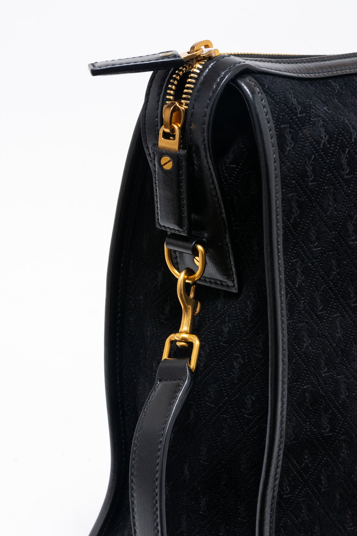 Saint Laurent YSL Black Suede Monogram Duffle Bag