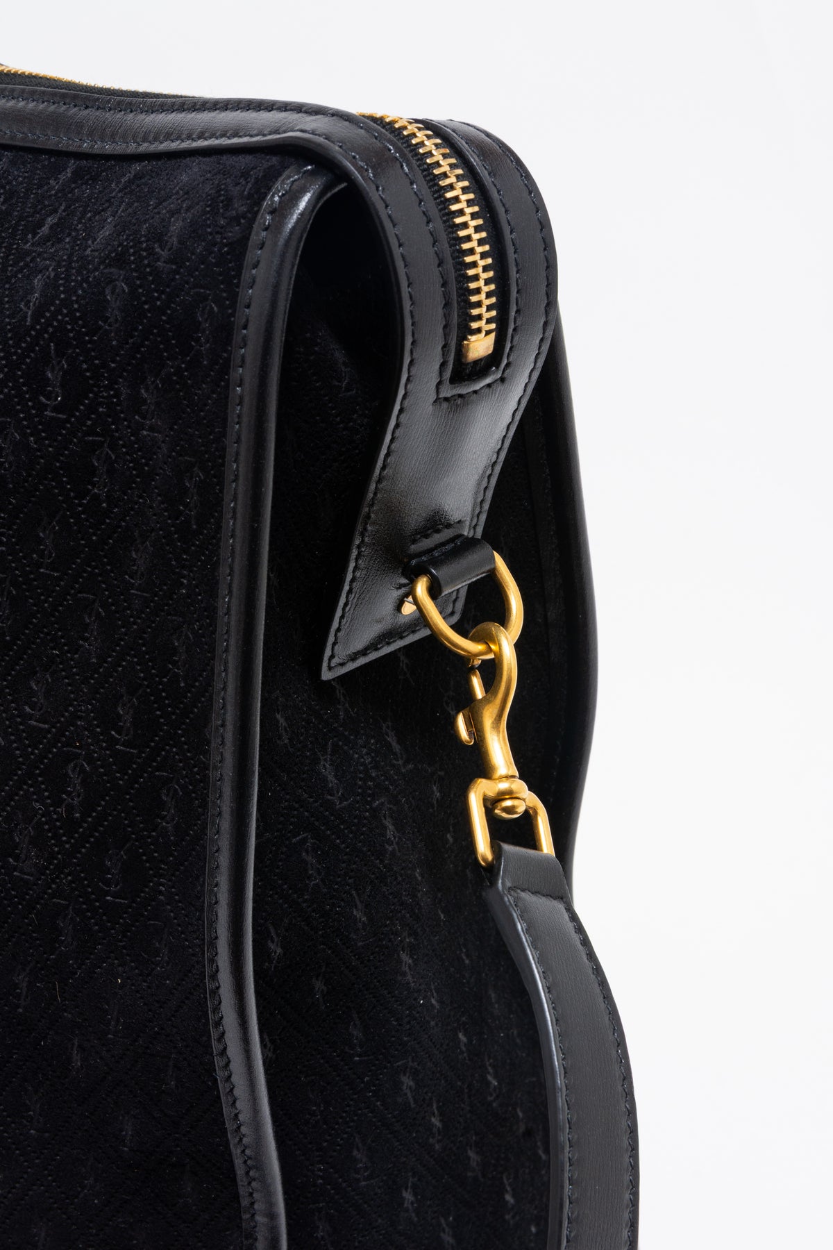 Saint Laurent YSL Black Suede Monogram Duffle Bag