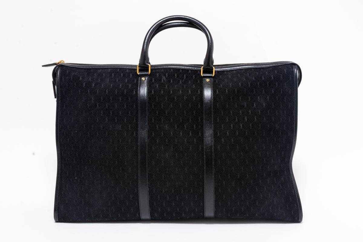 Saint Laurent YSL Black Suede Monogram Duffle Bag