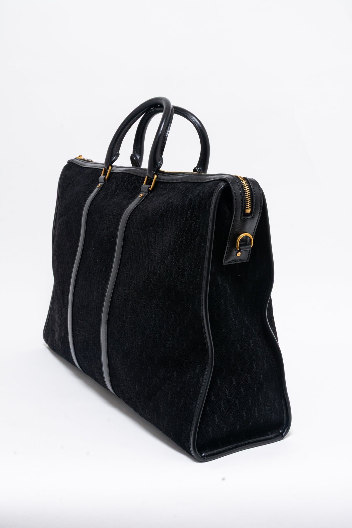 Saint Laurent YSL Black Suede Monogram Duffle Bag