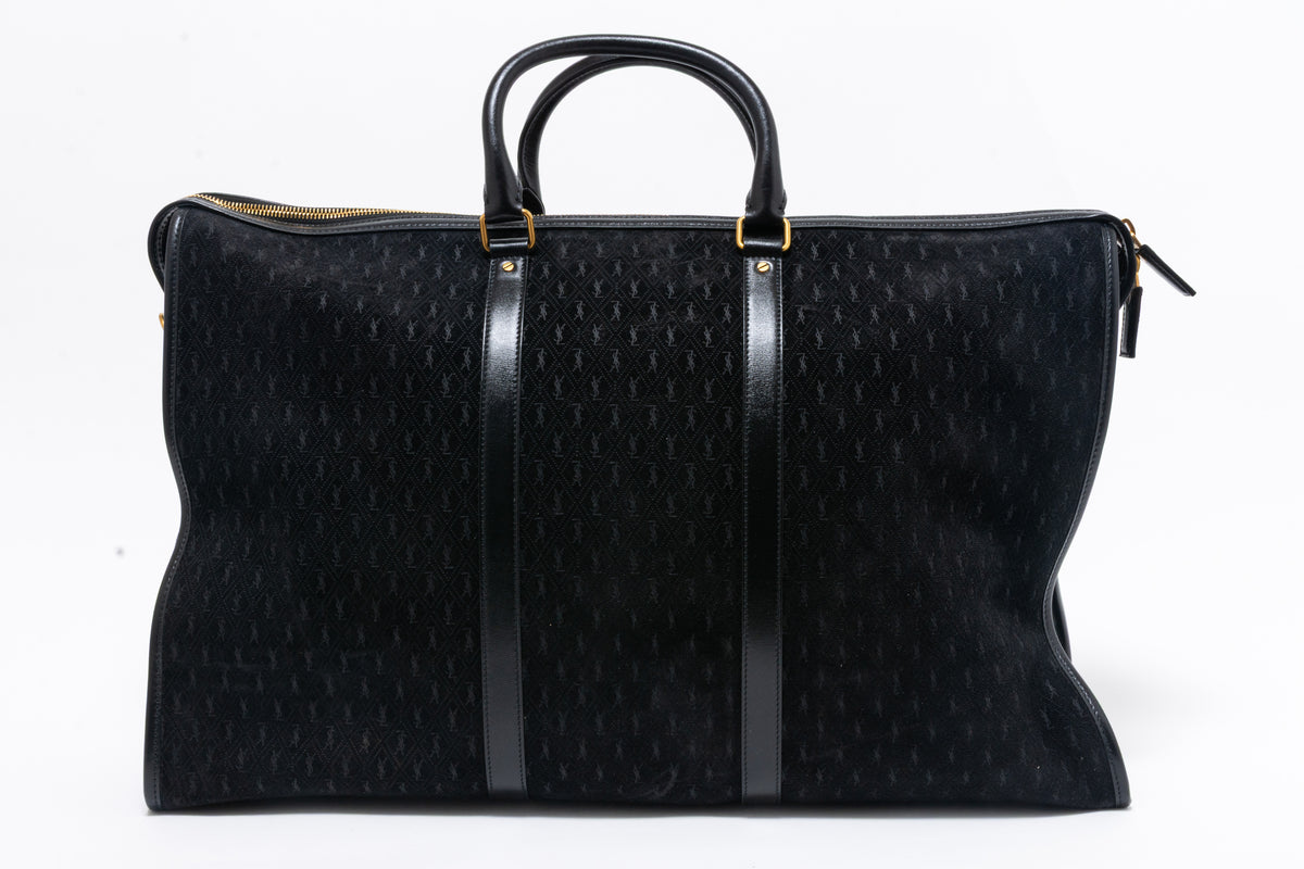 Saint Laurent YSL Black Suede Monogram Duffle Bag