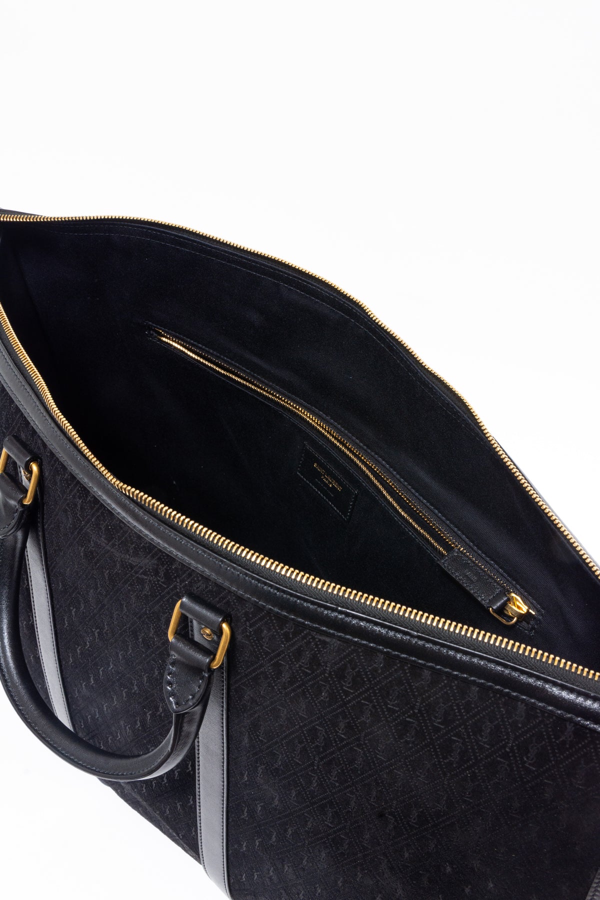 Saint Laurent YSL Black Suede Monogram Duffle Bag