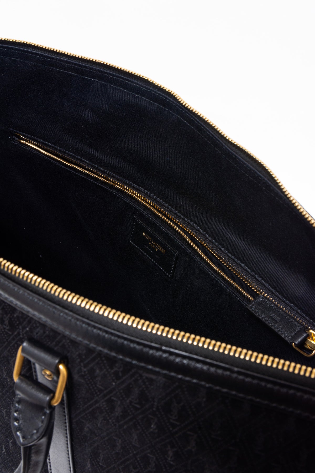 Saint Laurent YSL Black Suede Monogram Duffle Bag