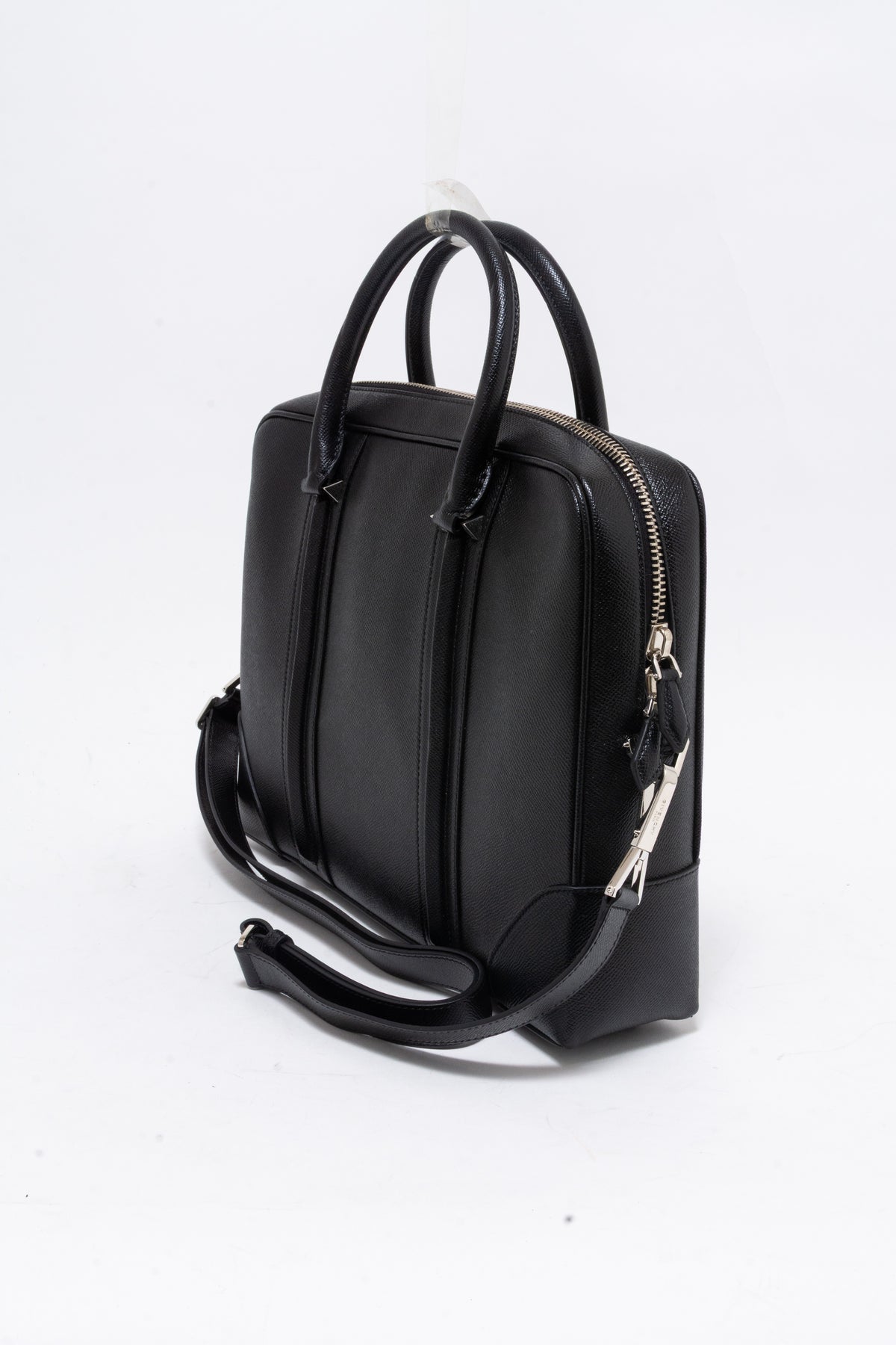 Black Leather Briefcase with Shoulder Strap