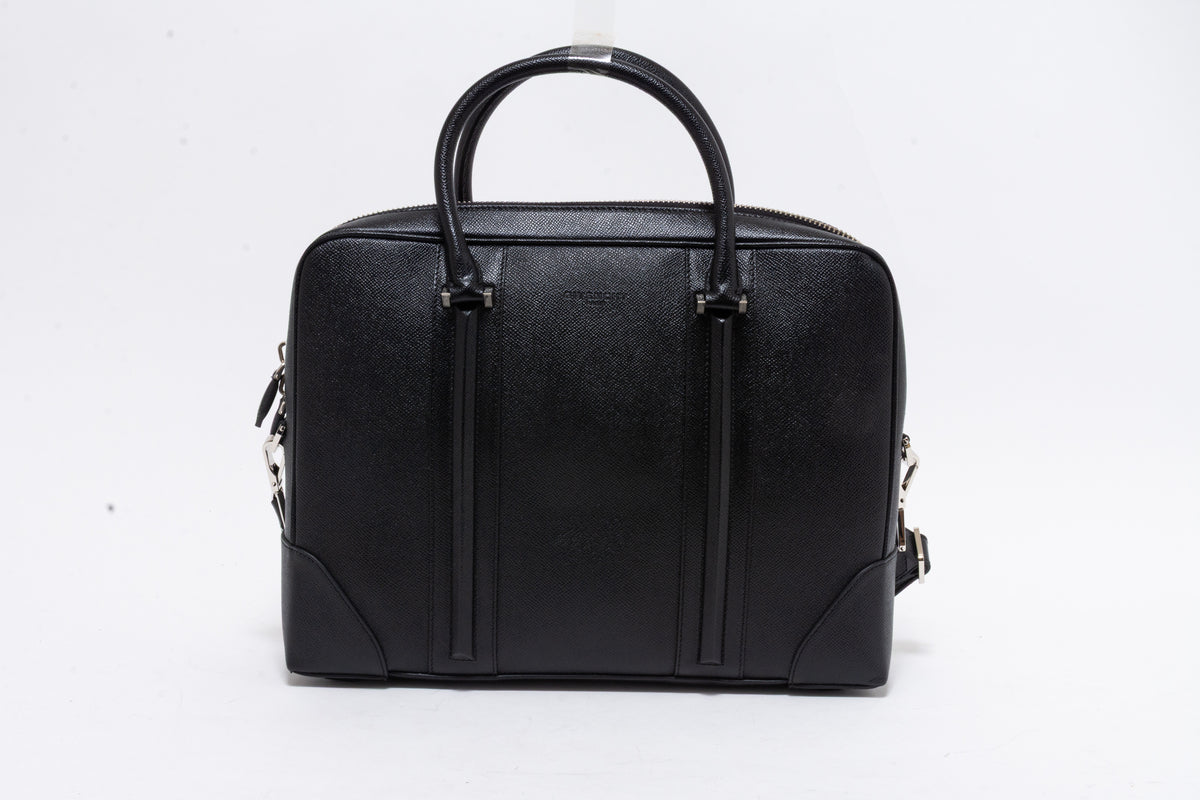 Black Leather Briefcase with Shoulder Strap