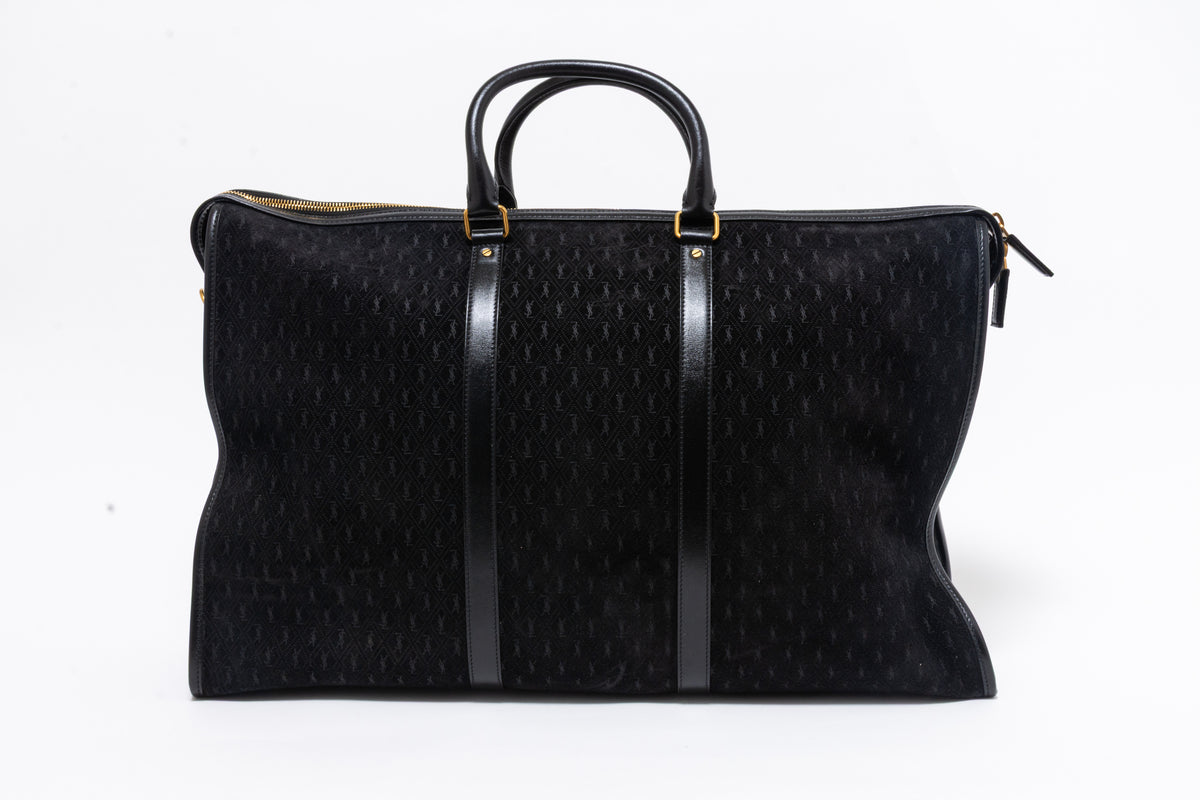 Saint Laurent YSL Black Suede Monogram Duffle Bag
