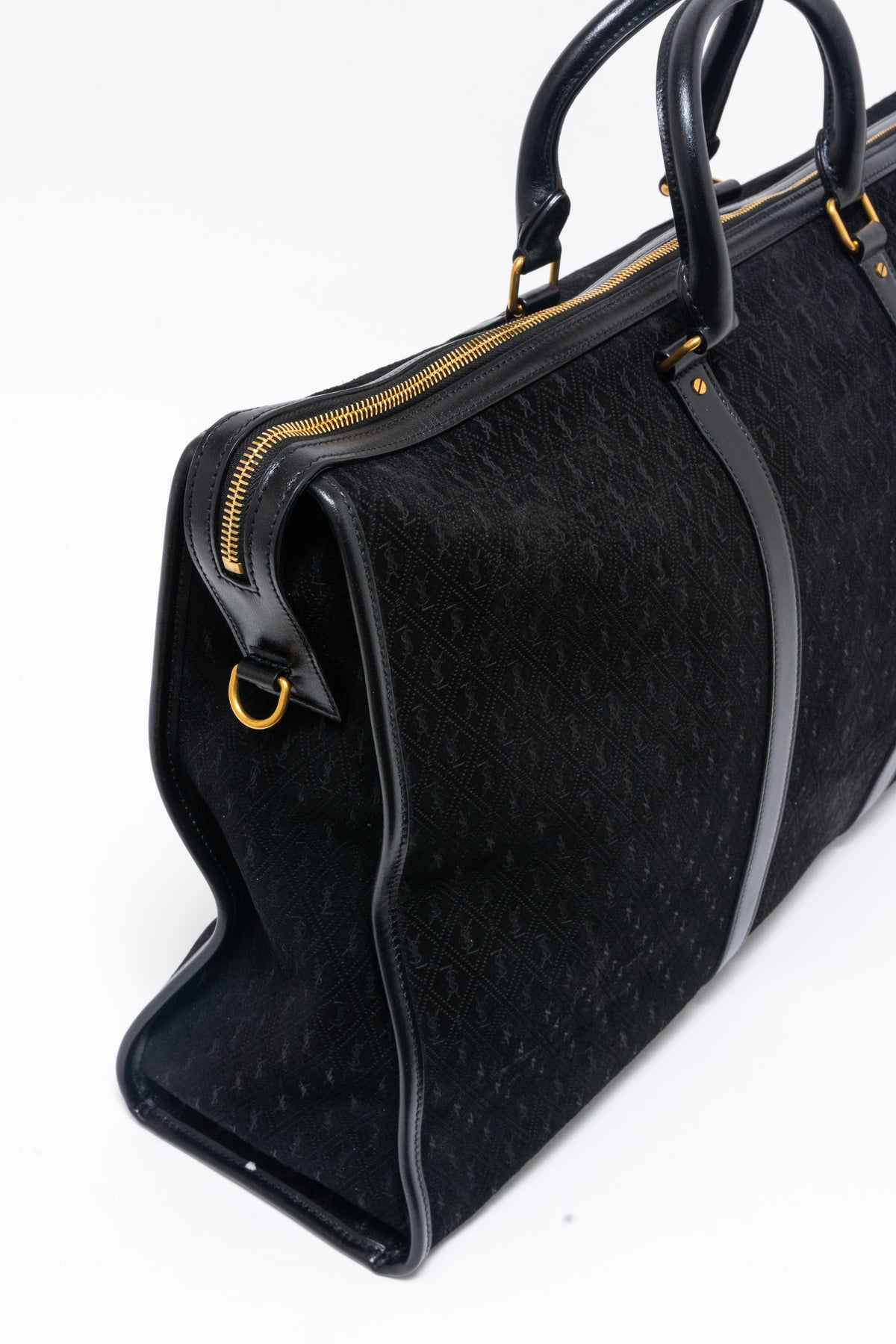 Saint Laurent YSL Black Suede Monogram Duffle Bag