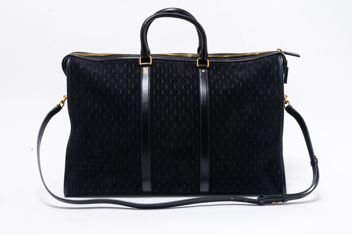 Saint Laurent YSL Black Suede Monogram Duffle Bag