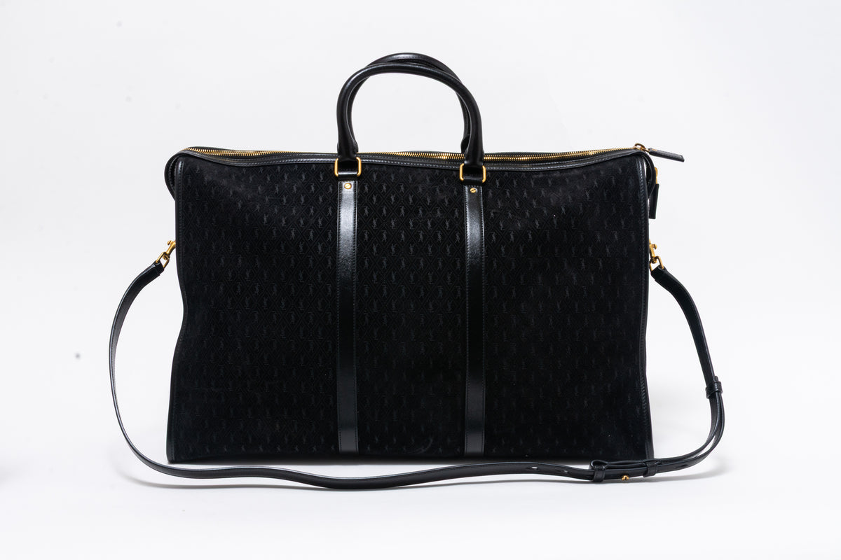 Saint Laurent YSL Black Suede Monogram Duffle Bag