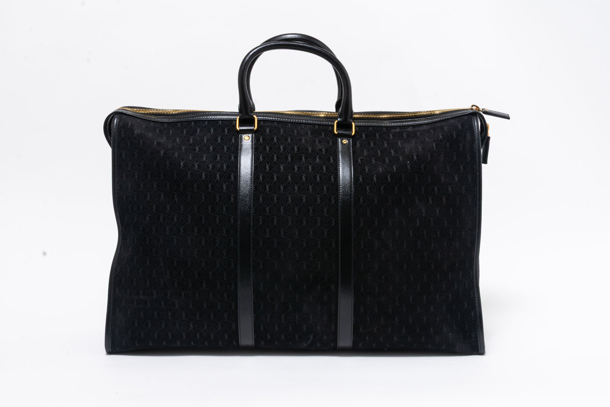 Saint Laurent YSL Black Suede Monogram Duffle Bag