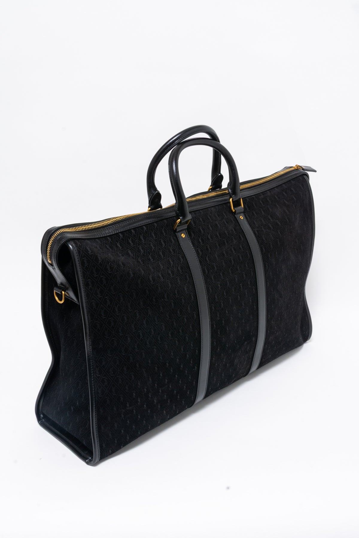 Saint Laurent YSL Black Suede Monogram Duffle Bag