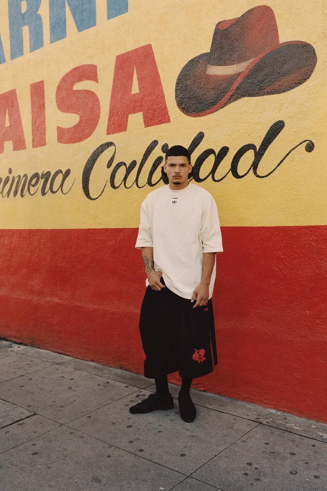 Willy Chavarria x Adidas Off White Logo T-shirt, Willy Chavarria x Adidas Black Logo Long Shorts
