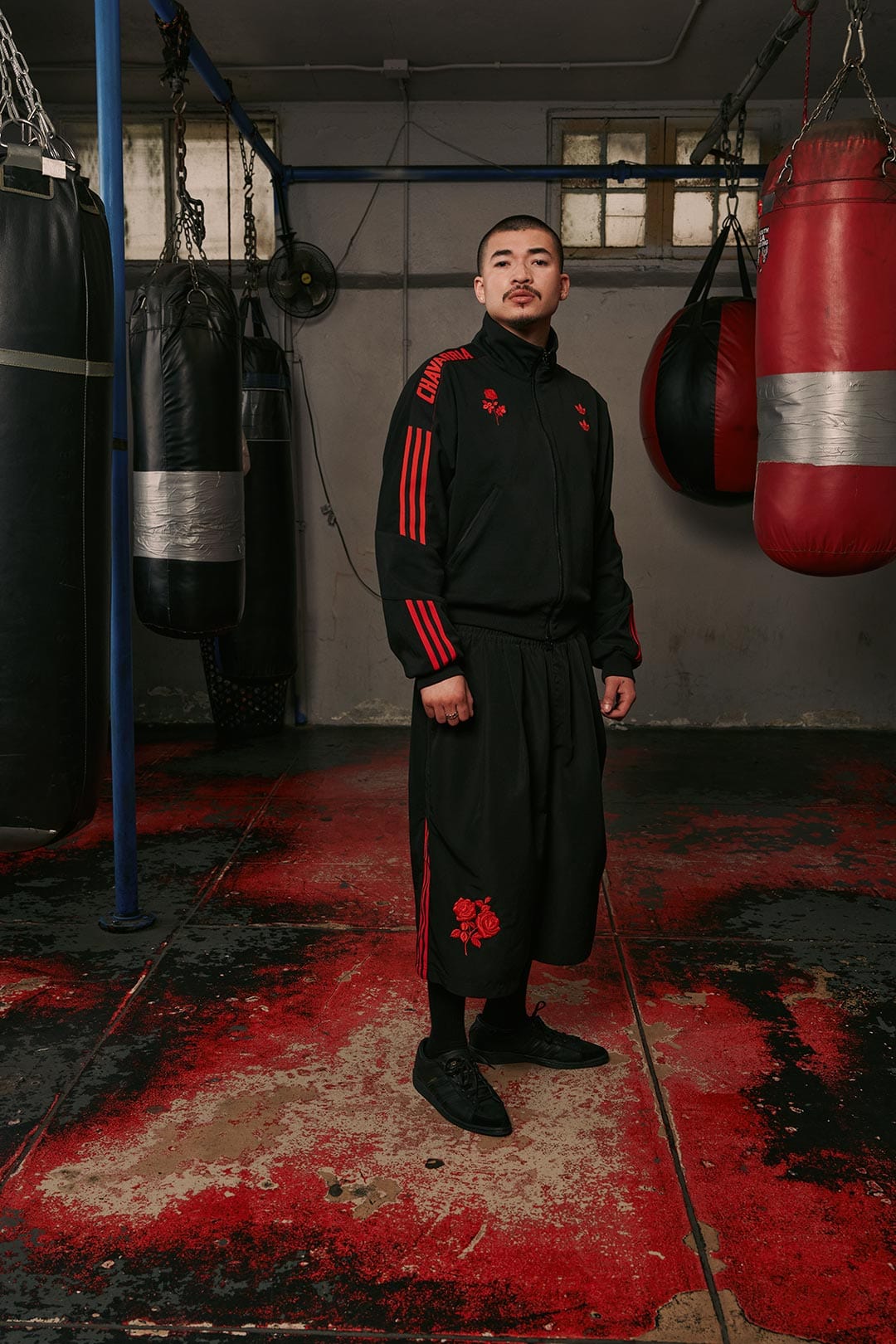 Willy Chavarria x Adidas Black Track Jacket, Willy Chavarria x Adidas Black Logo Long Shorts