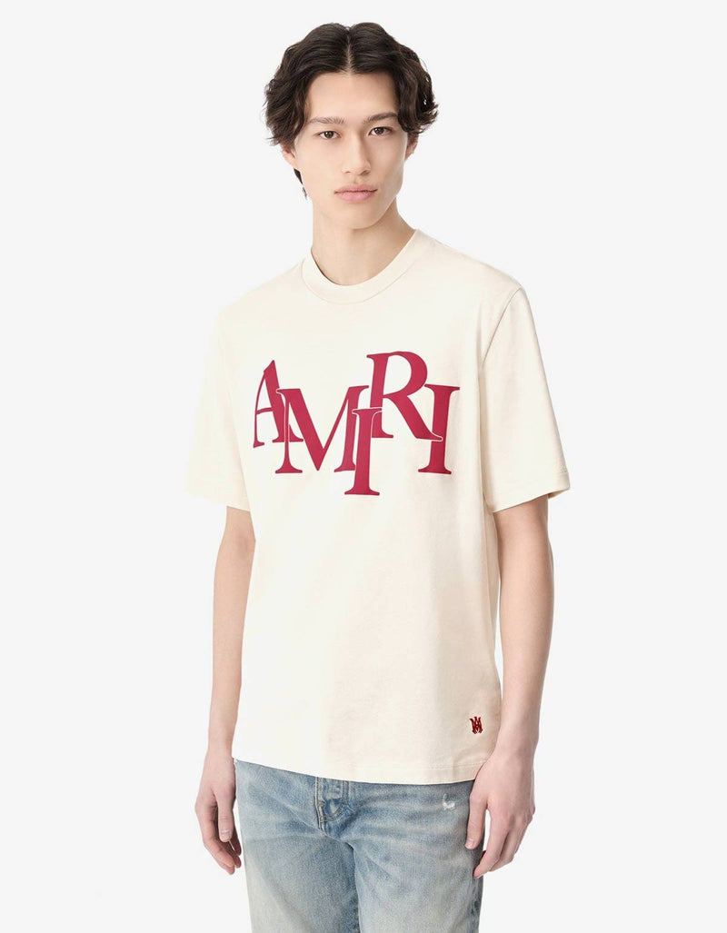 Amiri Amiri Birch White Staggered Logo T-Shirt