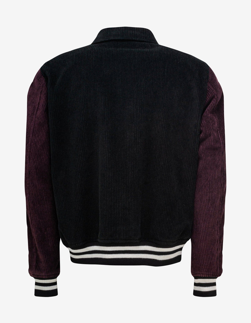 Amiri Amiri Black & Burgundy Corduroy Bones Varsity Jacket
