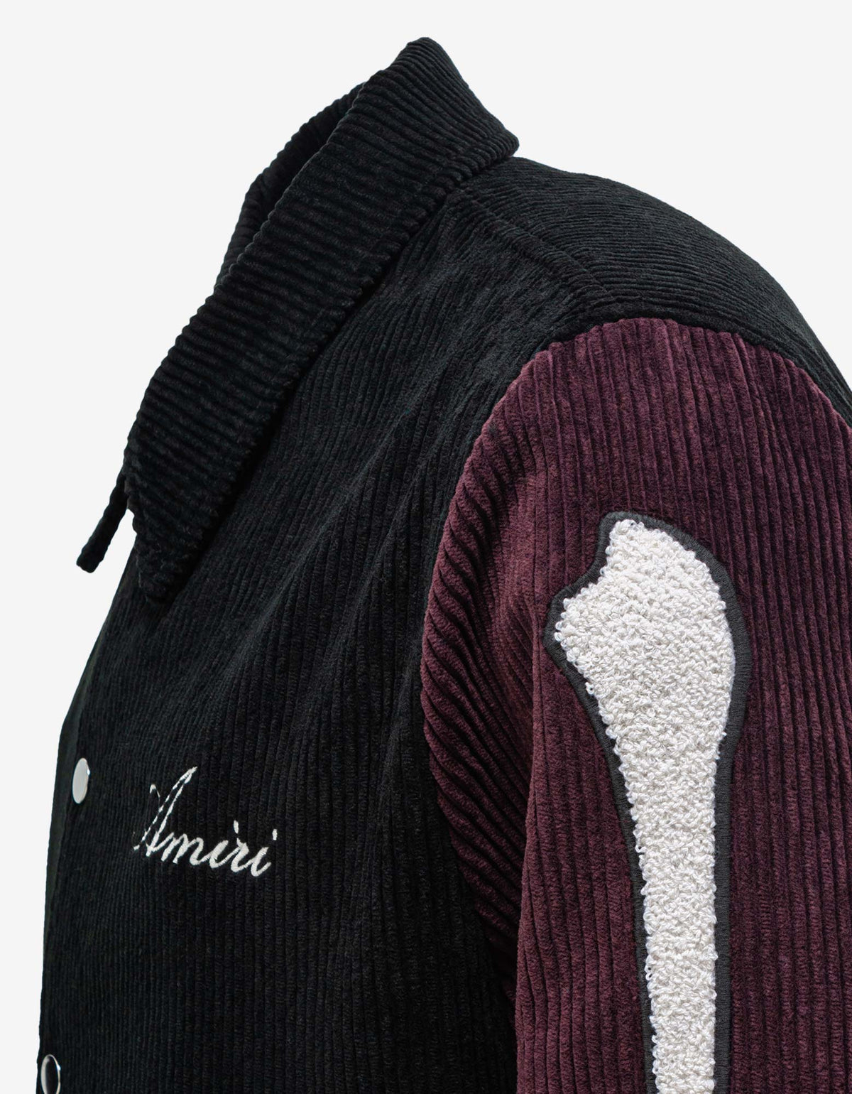 Amiri Amiri Black & Burgundy Corduroy Bones Varsity Jacket