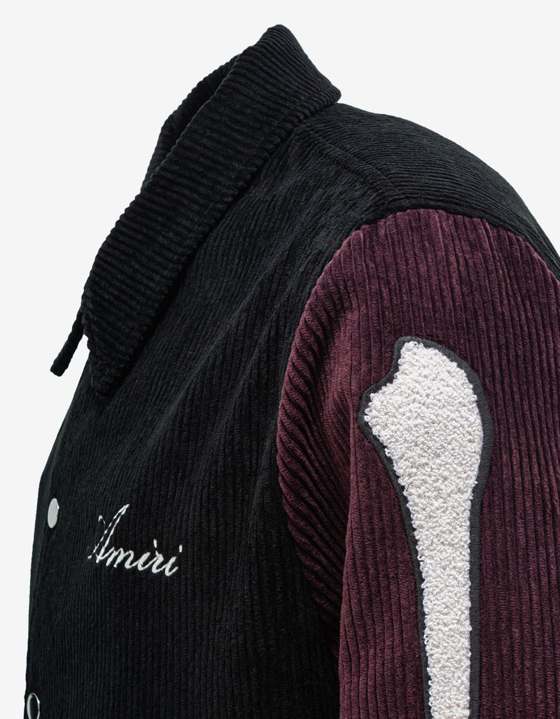Amiri Amiri Black & Burgundy Corduroy Bones Varsity Jacket