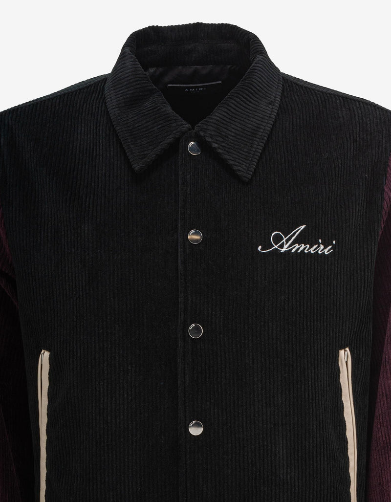 Amiri Amiri Black & Burgundy Corduroy Bones Varsity Jacket