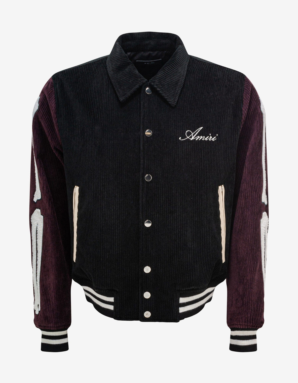 Amiri Amiri Black & Burgundy Corduroy Bones Varsity Jacket