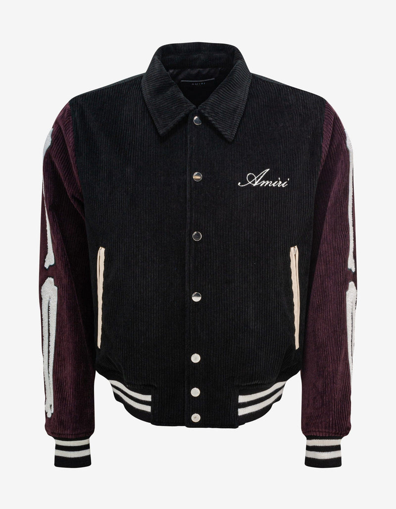 Amiri Amiri Black & Burgundy Corduroy Bones Varsity Jacket