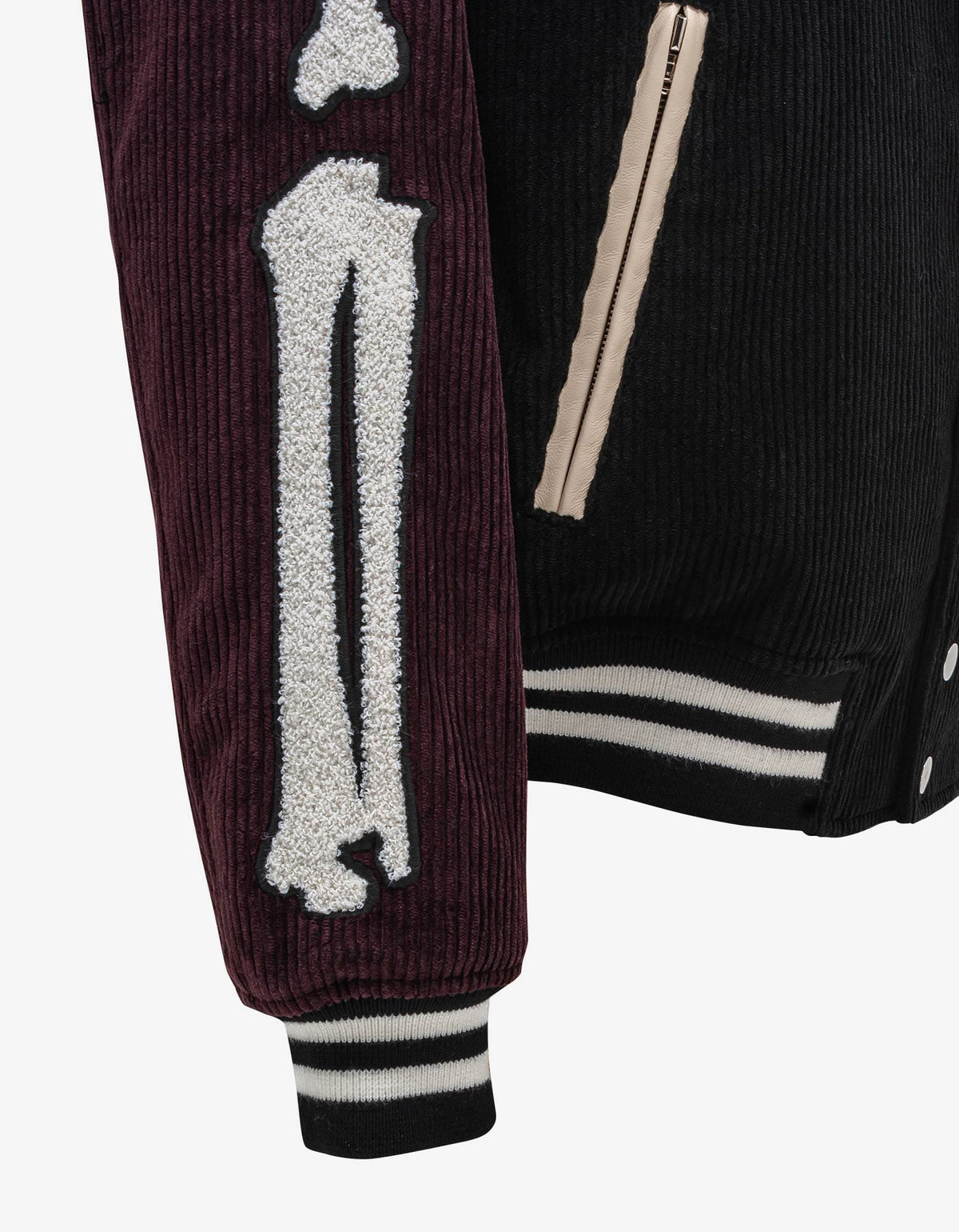 Amiri Amiri Black & Burgundy Corduroy Bones Varsity Jacket