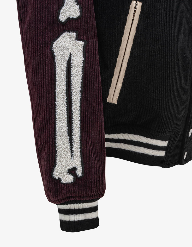 Amiri Amiri Black & Burgundy Corduroy Bones Varsity Jacket