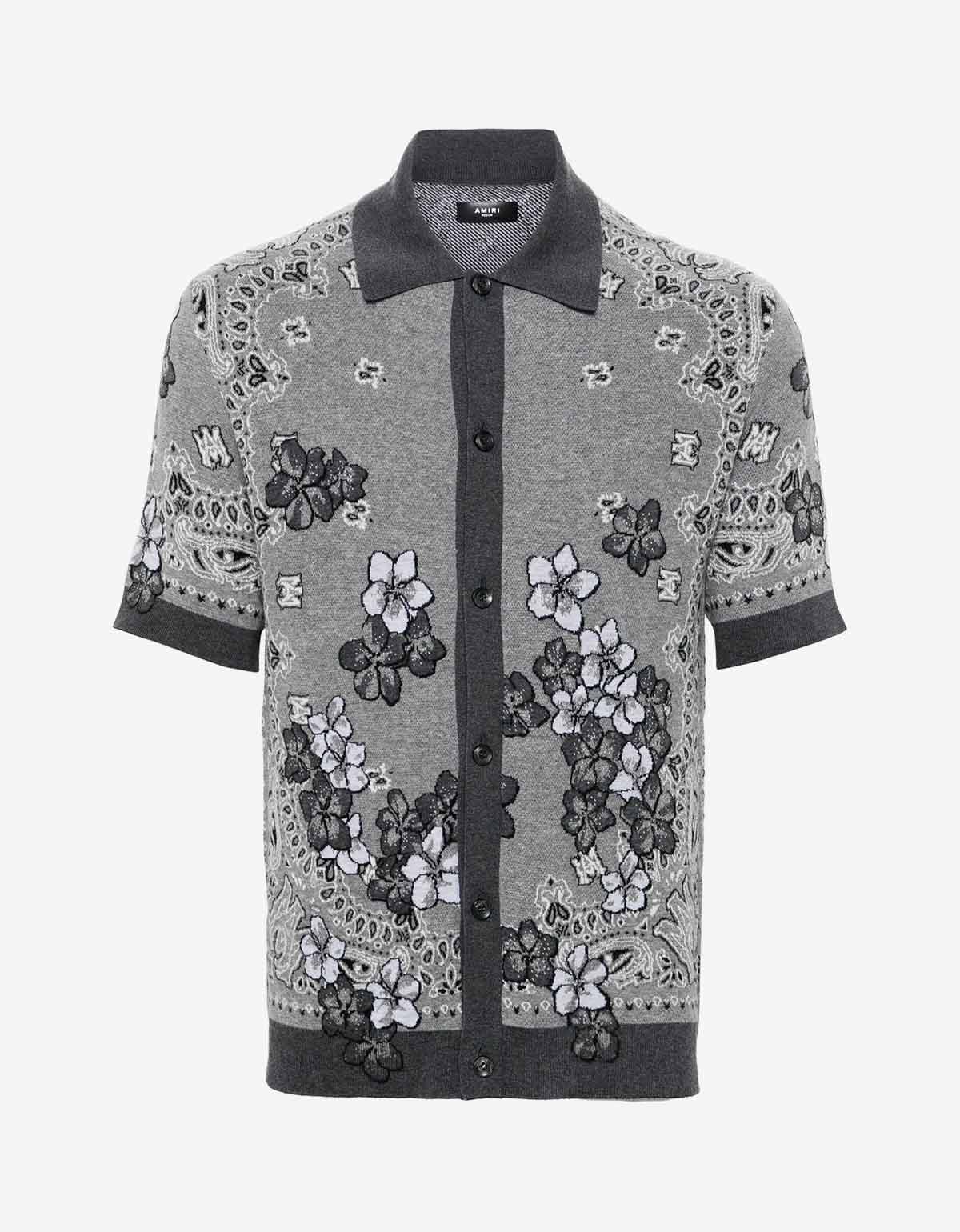 Amiri Black Bandana Floral Polo Shirt