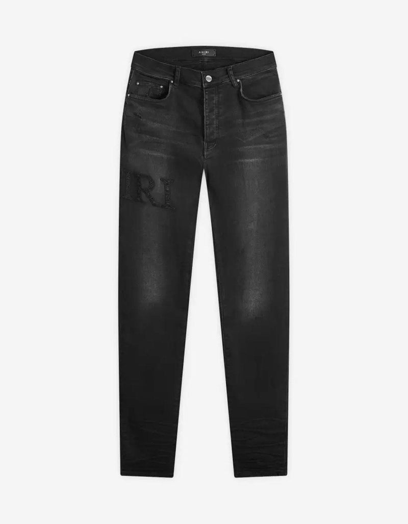 Amiri Black Bandana Jacquard Logo Jeans